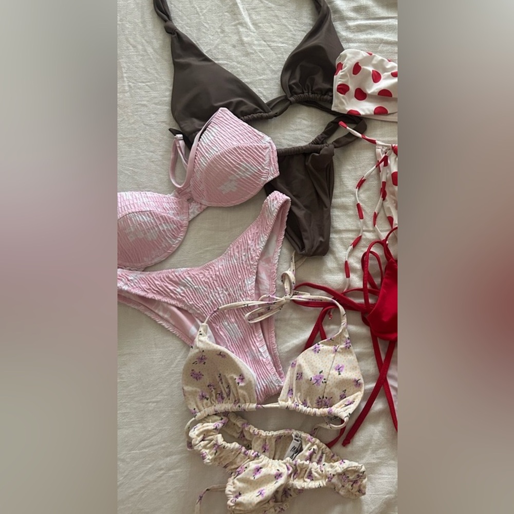 brown, pink & floral bikini